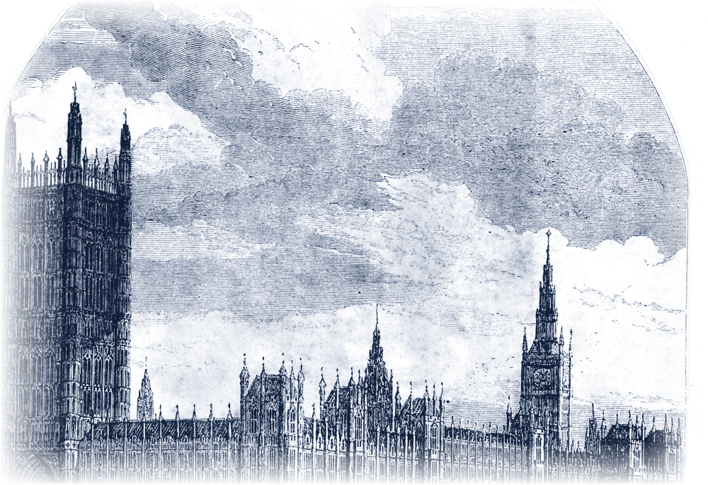 The Palace of Westminster seen from the river, engraving